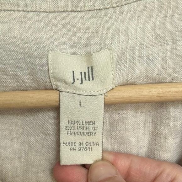 J. Jill Women's Linen Floral Embroidered trucker Jacket L Beige Cream Feminine - Picture 6 of 10